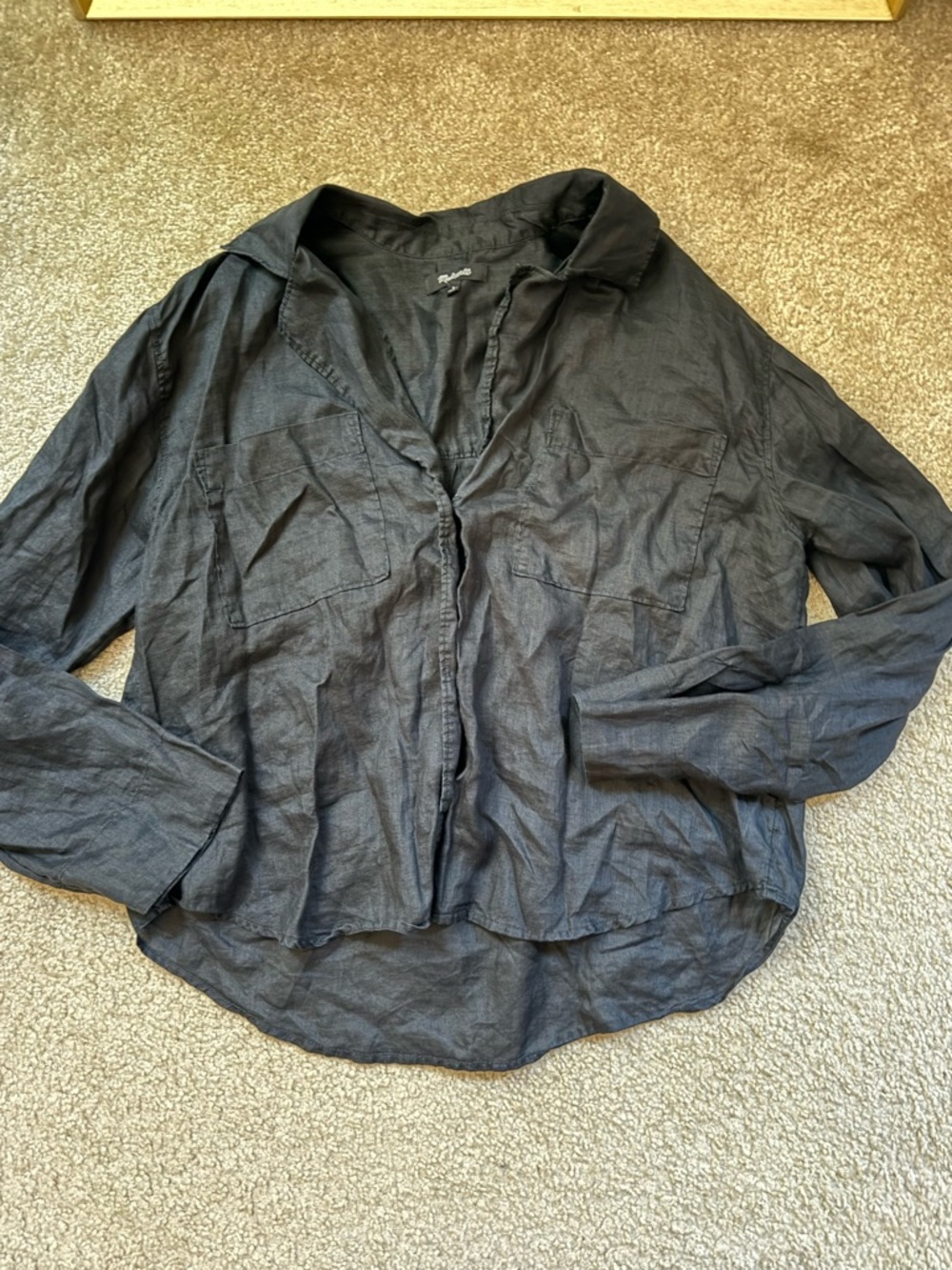 Madewell Ramie Loose Button Up Blouse Top Sz S Black Linen